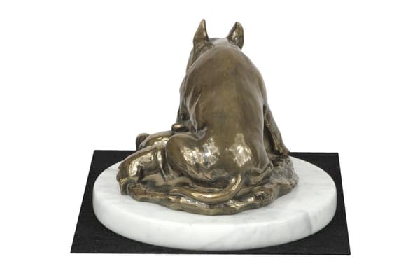 Bull terrier, Bull Terrier II - hundestatuette, figur på hvid marmor, trofæ til en hundeudstilling af Art-Dog
