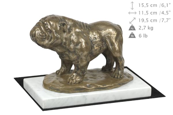 Bulldog I - hundstatyett, statyett på vit marmor, trofé för hundutställningen Art-Dog