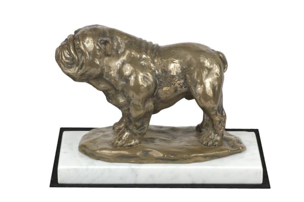 Bulldog I - hundstatyett, statyett på vit marmor, trofé för hundutställningen Art-Dog