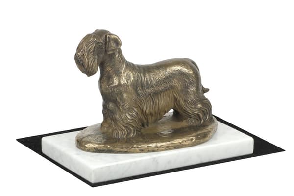 Czech Terrier, Cesky Terrier - hundstatyett, statyett på vit marmor, trofé för en hundutställning av Art-Dog