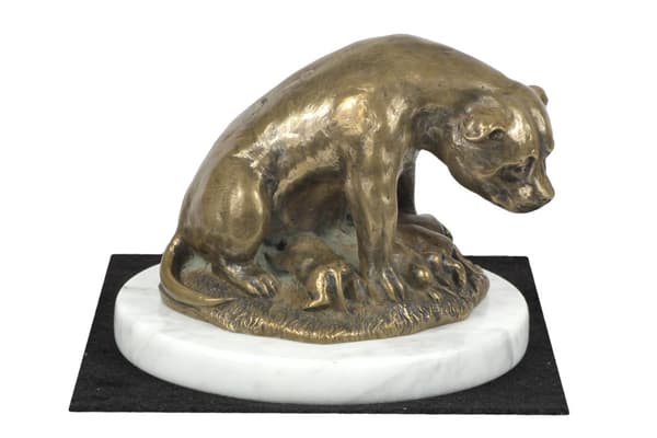 Staffordshire Bull Terrier, Staffik, Staffi I - hundestatuette, figur på hvid marmor, trofæ til en hundeudstilling af Art-Dog