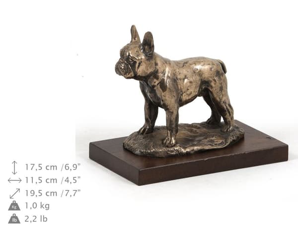 Fransk bulldog - hundstatyett, statyett på vit marmor, trofé för hundutställningen Art-Dog