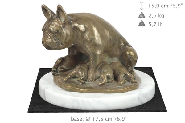 Ranskanbulldoggi I - koirapatsas, hahmo valkoisella marmorilla, palkinto koiranäyttelyyn Art-Dog