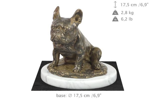 French Bulldog II - hundstatyett, statyett på vit marmor, trofé för en hundutställning av Art-Dog
