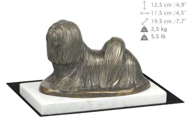 Lhasa Apso - hundstatyett, statyett på vit marmor, trofé för en hundutställning av Art-Dog
