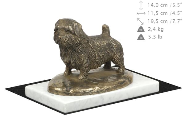 Norfolk Terrier - hundstatyett, statyett på vit marmor, trofé för hundutställningen Art-Dog
