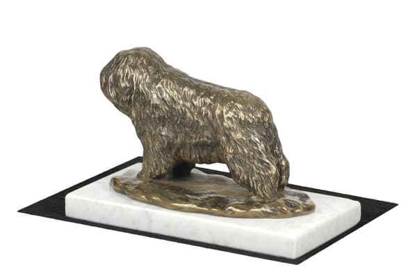 Polish Lowland Sheepdog, PON - hundstatyett, statyett på vit marmor, trofé för en hundutställning av Art-Dog