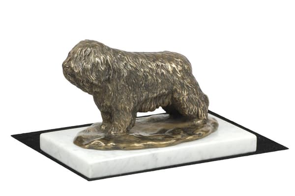 Polish Lowland Sheepdog, PON - hundstatyett, statyett på vit marmor, trofé för en hundutställning av Art-Dog