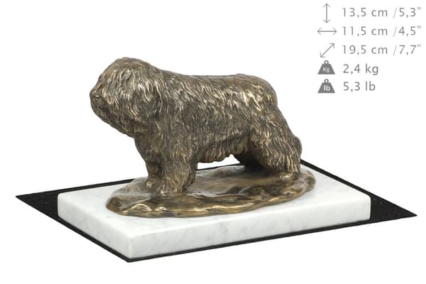 Polish Lowland Sheepdog, PON - hundstatyett, statyett på vit marmor, trofé för en hundutställning av Art-Dog