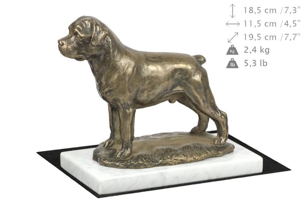 Rottweiler - hundestatuette, figur på hvid marmor, trofæ til en hundeudstilling af Art-Dog