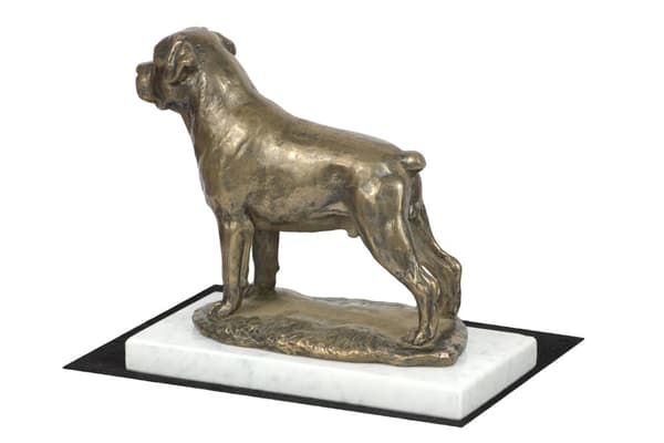 Rottweiler - hundestatuette, figur på hvid marmor, trofæ til en hundeudstilling af Art-Dog
