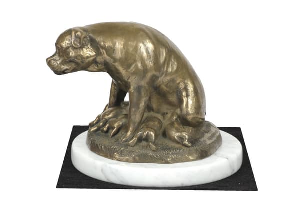 Rottweiler I - hundestatuette, figur på hvid marmor, trofæ til en hundeudstilling af Art-Dog
