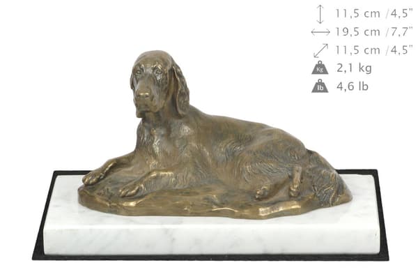 Engelsk setter, Laverack - hundestatuette, figur på hvid marmor, trofæ til en hundeudstilling af Art-Dog