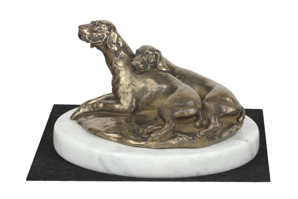 Weimaraner, Weimaraner - hundestatuette, figur på hvid marmor, trofæ til en hundeudstilling af Art-Dog