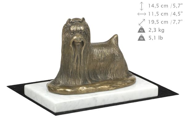 Yorkshire Terrier, York, York, Yorkie - hundstatyett, statyett på vit marmor, trofé för en hundutställning av Art-Dog