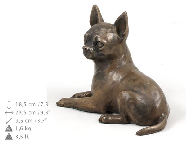 Korthåret Chihuahua - hundestatuette, figur på hvid marmor, trofæ til en hundeudstilling af Art-Dog