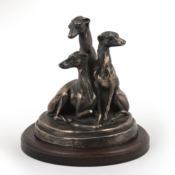 Whippet, engelsk vinthund - hundstatyett, statyett på vit marmor, trofé för en hundutställning av Art-Dog