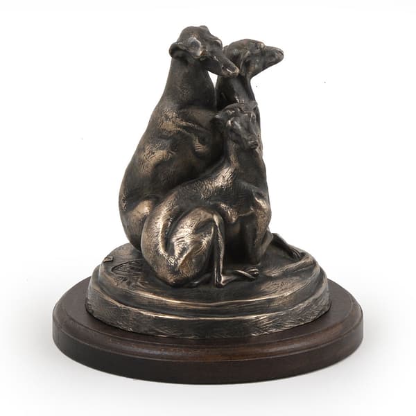 Whippet, engelsk vinthund - hundstatyett, statyett på vit marmor, trofé för en hundutställning av Art-Dog