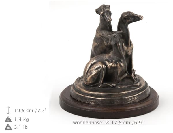 Whippet, engelsk vinthund - hundstatyett, statyett på vit marmor, trofé för en hundutställning av Art-Dog