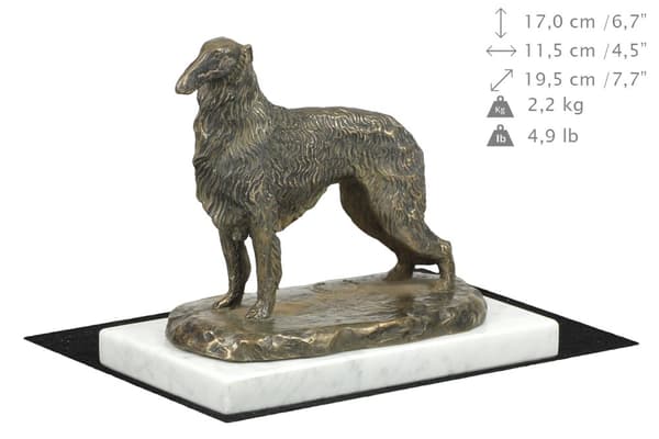 Russisk Borzoi Greyhound, Borzoi, Barzoi IV - hundestatuette, figur på hvid marmor, trofæ til en hundeudstilling af Art-Dog