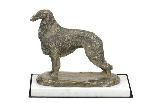 Russisk Borzoi Greyhound, Borzoi, Barzoi IV - hundestatuette, figur på hvid marmor, trofæ til en hundeudstilling af Art-Dog