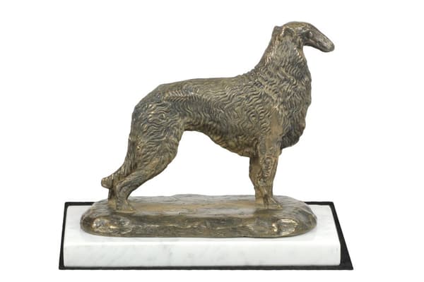 Russisk Borzoi Greyhound, Borzoi, Barzoi IV - hundestatuette, figur på hvid marmor, trofæ til en hundeudstilling af Art-Dog