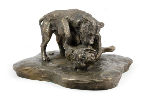 Pit Bull fight - hundestatuette, figur på hvid marmor, trofæ til en hundeudstilling af Art-Dog
