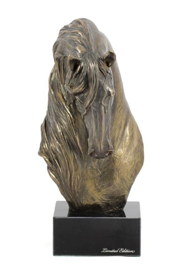 Friesian horse II - elegant statyett, hästbyst på en stenbas, hästkapplöpningspokal av Art-Dog