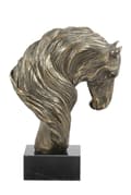 Miniatyrbild 1 av 9: Friesian horse II - elegant statyett, hästbyst på en stenbas, hästkapplöpningspokal av Art-Dog