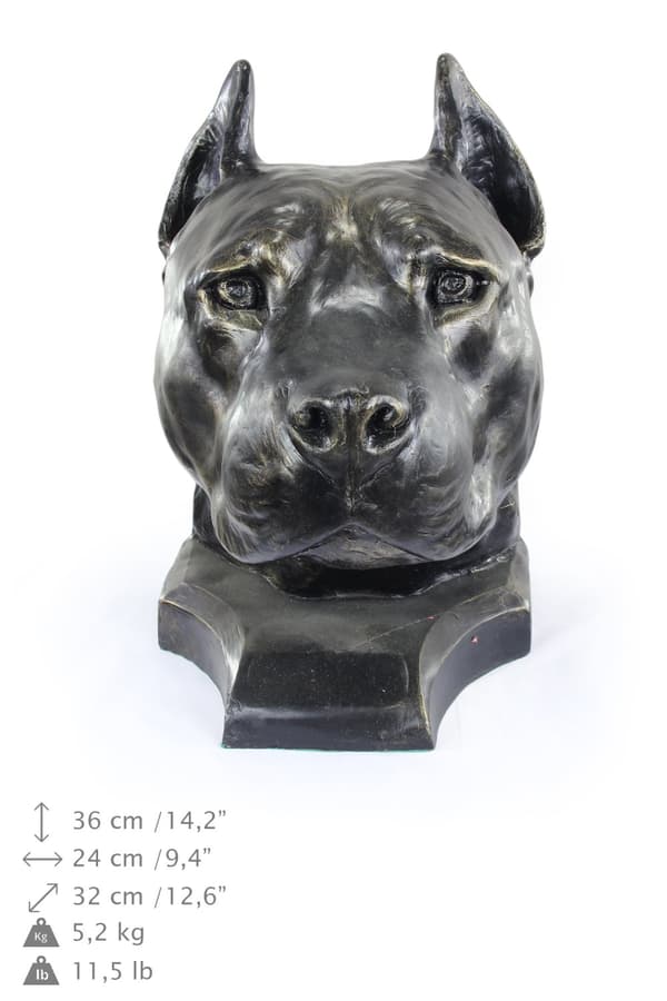 Amerikkalainen staffordshiren terrieri, Amstaff, Amstaf - koiran rintakuva, iso koiran pää puutarhaan, ainutlaatuinen Art-Dogin olohuoneen sisustus