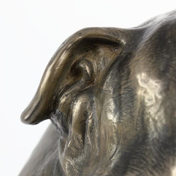 Engelsk Bulldog, Bulldog - hundebuste, stor statuette, hundehoved på stenbund, kontordekoration af Art-Dog