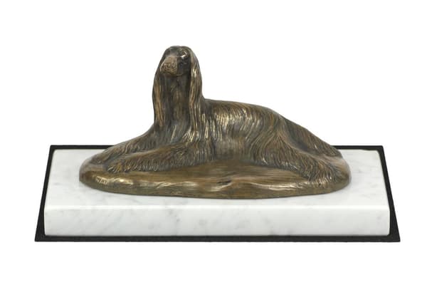 Afghan Hound - hundstatyett, statyett på vit marmor, trofé för en hundutställning av Art-Dog