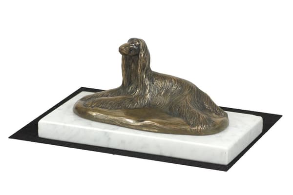 Afghan Hound - hundstatyett, statyett på vit marmor, trofé för en hundutställning av Art-Dog