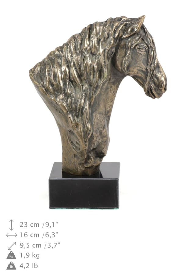 Frieserhäst I - elegant statyett, hästbyst på stenbas, hästkapplöpningspokal av Art-Dog