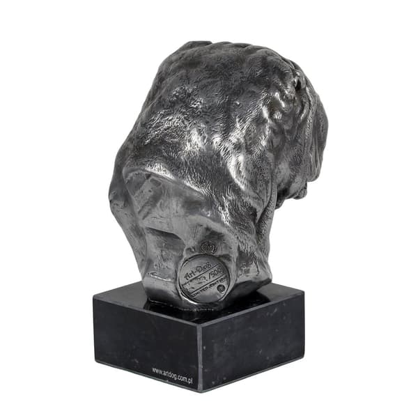 Shar Pei - figur på marmor, beklædt med sølvmetal, håndlavet, Art-Dog mærke