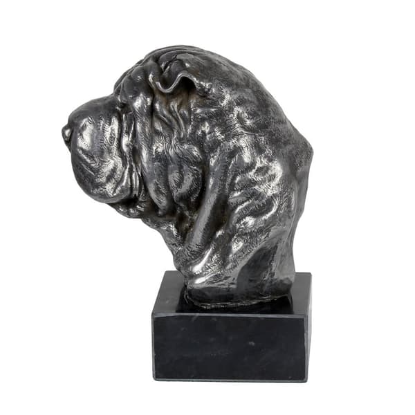 Shar Pei - figur på marmor, beklædt med sølvmetal, håndlavet, Art-Dog mærke