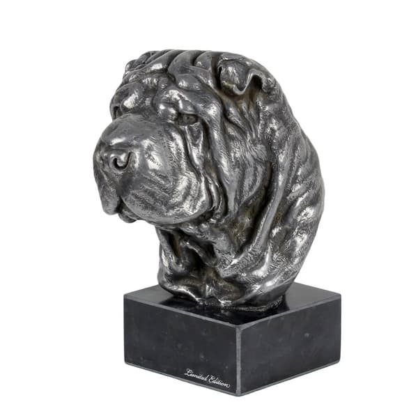 Shar Pei - figur på marmor, beklædt med sølvmetal, håndlavet, Art-Dog mærke