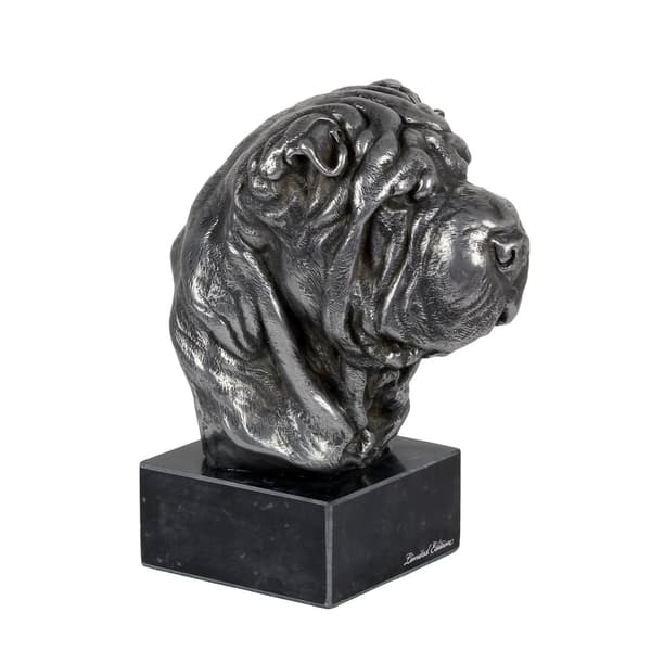 Shar Pei - figur på marmor, beklædt med sølvmetal, håndlavet, Art-Dog mærke