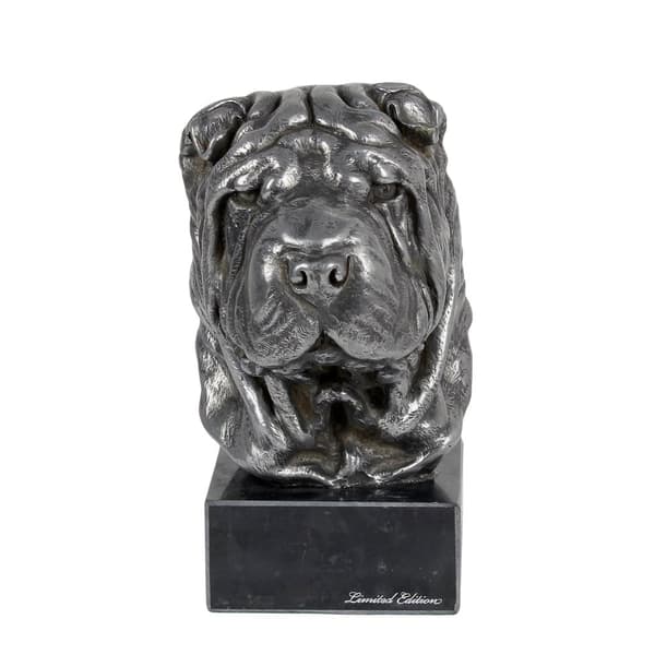 Shar Pei - figur på marmor, beklædt med sølvmetal, håndlavet, Art-Dog mærke