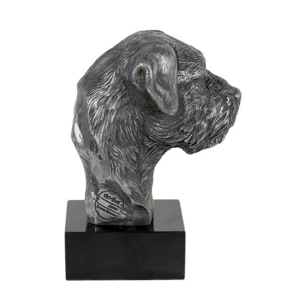 Border Terrier - figur på marmor, beklædt med sølvmetal, håndlavet, Art-Dog mærke