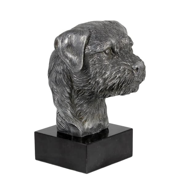 Border Terrier - figur på marmor, beklædt med sølvmetal, håndlavet, Art-Dog mærke