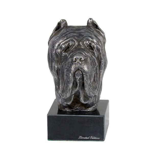 Napolitansk mastiff, napolitansk mastiff, Mastino napoletano - statyett på marmor, täckt med silvermetall, handgjord, Art-Dog varumärke