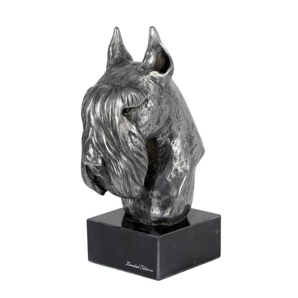 Schnauzer, Schnauzer - figur på marmor, beklædt med sølvmetal, håndlavet, Art-Dog brand