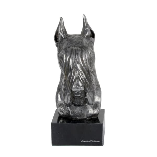 Schnauzer, Schnauzer - figur på marmor, beklædt med sølvmetal, håndlavet, Art-Dog brand