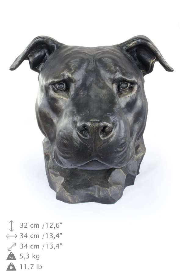 Amerikkalainen staffordshiren terrieri, Amstaff, Amstaf I - koiran rintakuva, iso koiran pää puutarhaan, ainutlaatuinen Art-Dogin olohuoneen sisustus