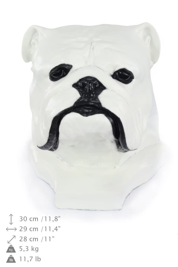 Englanninbulldog, Bulldog II - koiran rintakuva, iso koiran pää puutarhaan, ainutlaatuinen olohuoneen sisustus Art-Dogilta