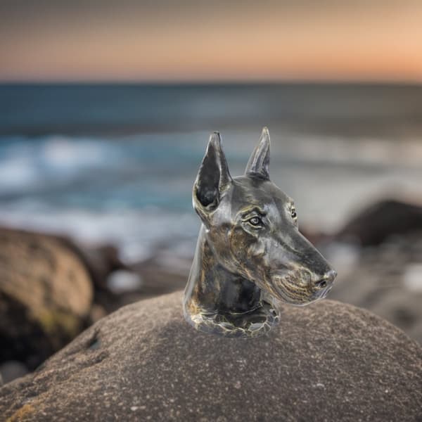 Doberman, Dobermann - koiran rintakuva, iso koiran pää puutarhaan, ainutlaatuinen olohuoneen sisustus Art-Dogilta