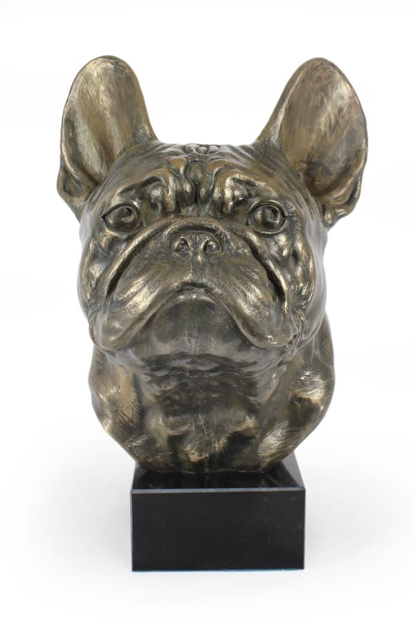 Fransk bulldog - hundbyst, stor statyett, hundhuvud på stenfot, kontorsdekoration av Art-Dog