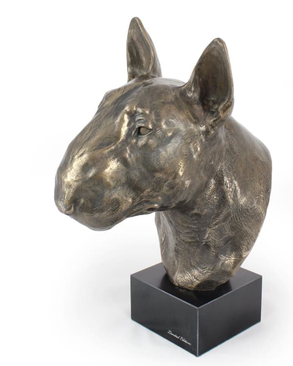 Bull terrier, Bull Terrier - hundbyst, stor statyett, hundhuvud på stenfot, kontorsdekoration av Art-Dog