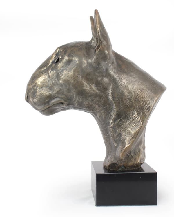 Bull terrier, Bull Terrier - hundbyst, stor statyett, hundhuvud på stenfot, kontorsdekoration av Art-Dog